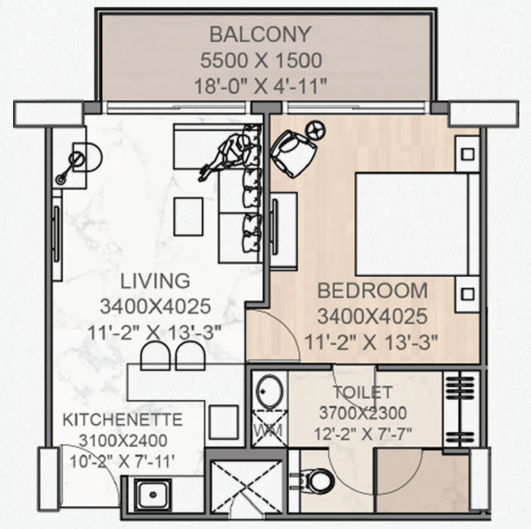 1 BHK unit plan